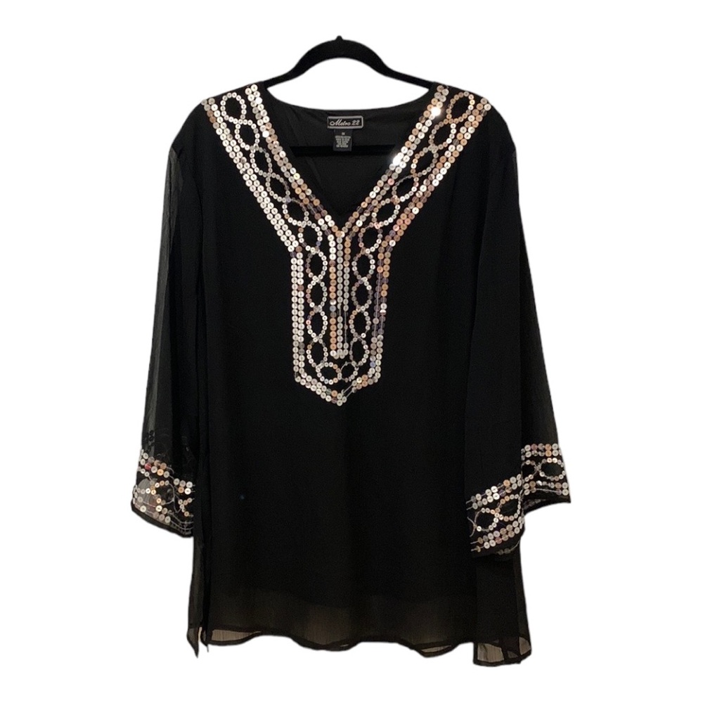Metro 22 Black w/ Silver Sequins Tunic Sz 1X
